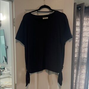 Madewell Black Short Sleeve Top with Side Ties - no size tag but an XL